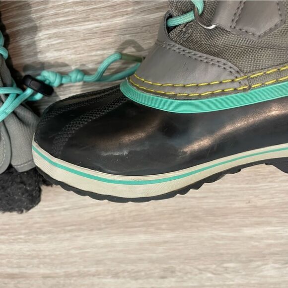 Sorel YOUTH YOOT PAC NYLON BOOT Waterproof Snow Boots in Gray Blue Sherpa Wool - Picture 4 of 12